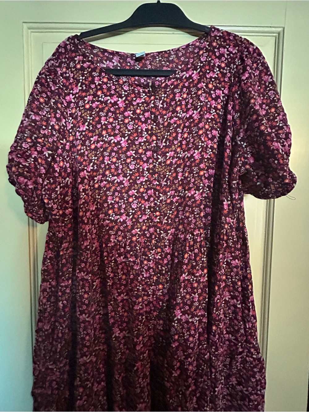 Old Navy Wine Floral Puff-Sleeve Midi Dress